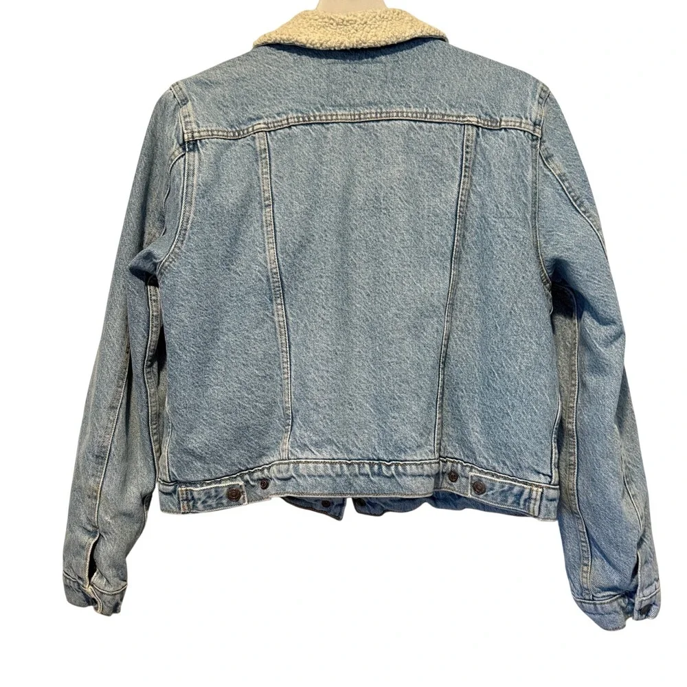 Levis Sherpa Lined Denim Trucker Jacket Light Wash Blue Mens XL Western Coat - Picture 4 of 4